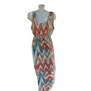 Chevron Print Maxi Dress Sleeveless Colorful Casual‎ Summer Dress